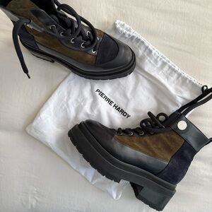 Pierre Hardy Penny Ankle Boot Suede And Calf Leather Black and Army Green 7